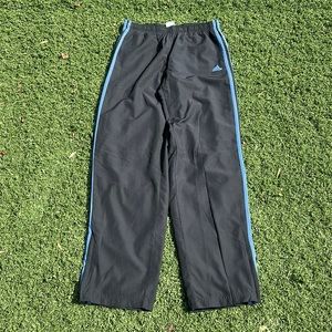 NWOT Adidas Black w/ Periwinkle Blue Triple Stripes Windbreaker Track Pants Sz 8